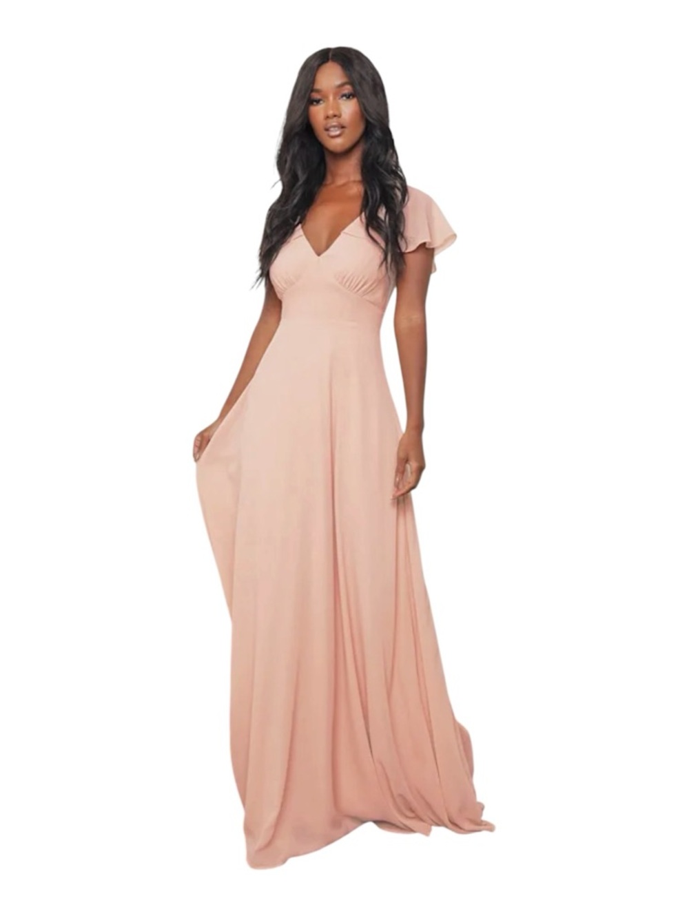 Lulus Maxi Dress Heart of Passion Blush Pink Flutter Sleeve Lace-Up‎